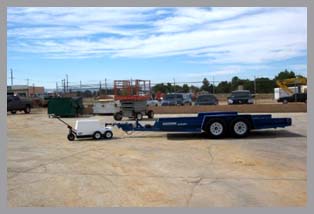 Flat bed auto trailers pull with Cart Mule ergonomic power equipment