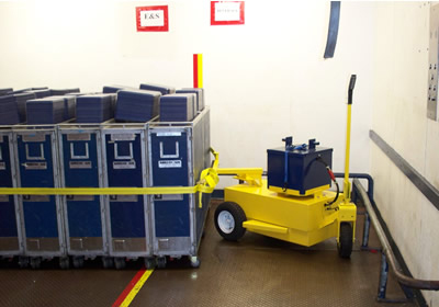 Cart Mule airline cart easily fits into tight elevator spaces. 